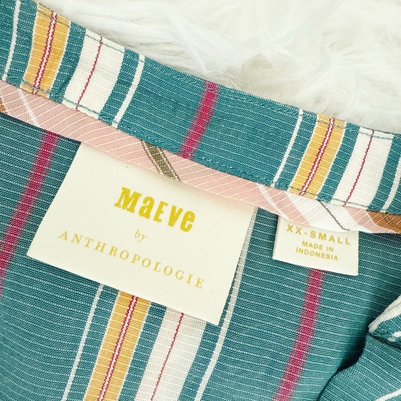 Anthropologie Teal and Cream Striped Blouse - Picture 2 of 3